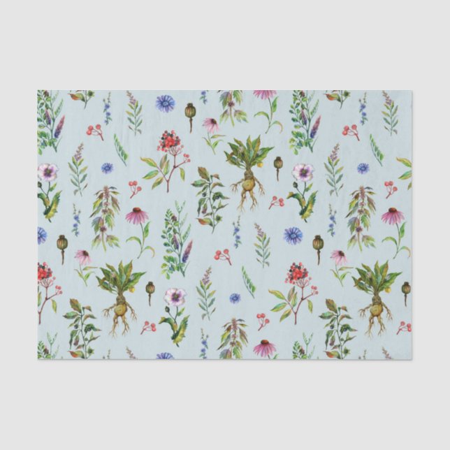 Whimsical Herbs on mint Tissue Paper (Front)