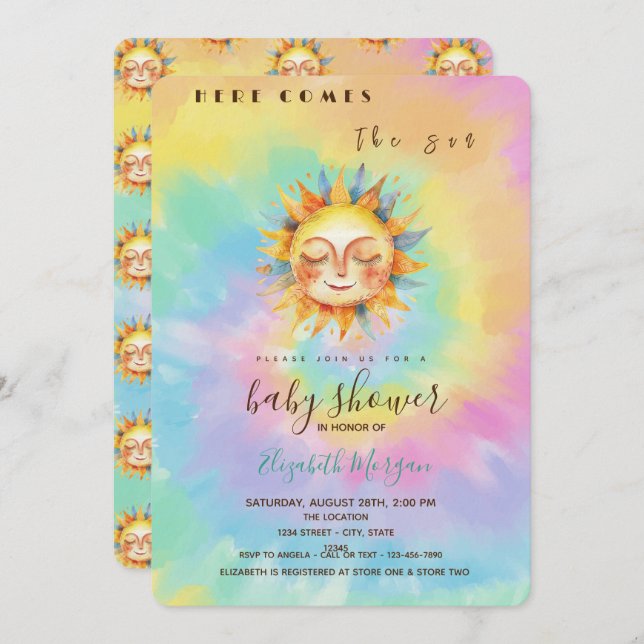 Whimsical Here Comes The Sun Tie Dye Baby Shower   Invitation (Front/Back)