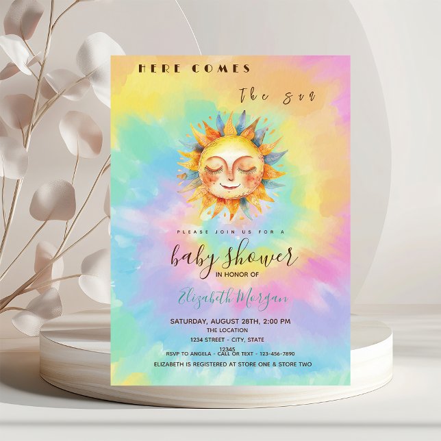 Whimsical Here Comes The Sun Tie Dye Baby Shower   Invitation (Creator Uploaded)