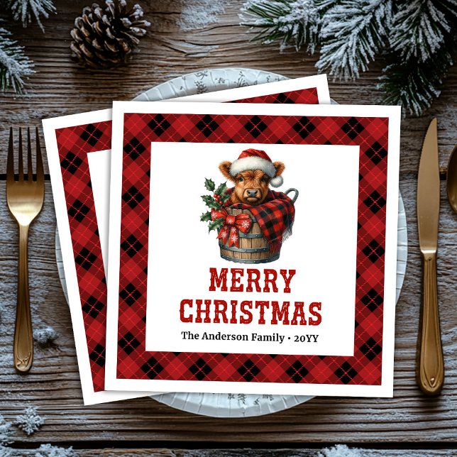 Whimsical highland cow buffalo holiday napkins (Whimsical highland cow buffalo holiday napkin)