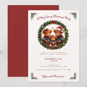 Whimsical Highland Cow Christmas Lunch TMF26 Invitation