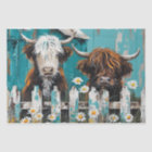 Whimsical Highland Cow Daisy Blue Barn Decoupage