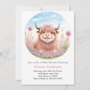Whimsical Highland Cow Pink Girl Baby Shower Invitation