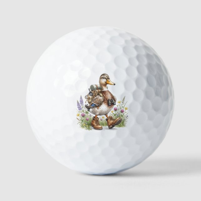 Whimsical Hiking Duck Illustration with Backpack  Golf Balls (Front)