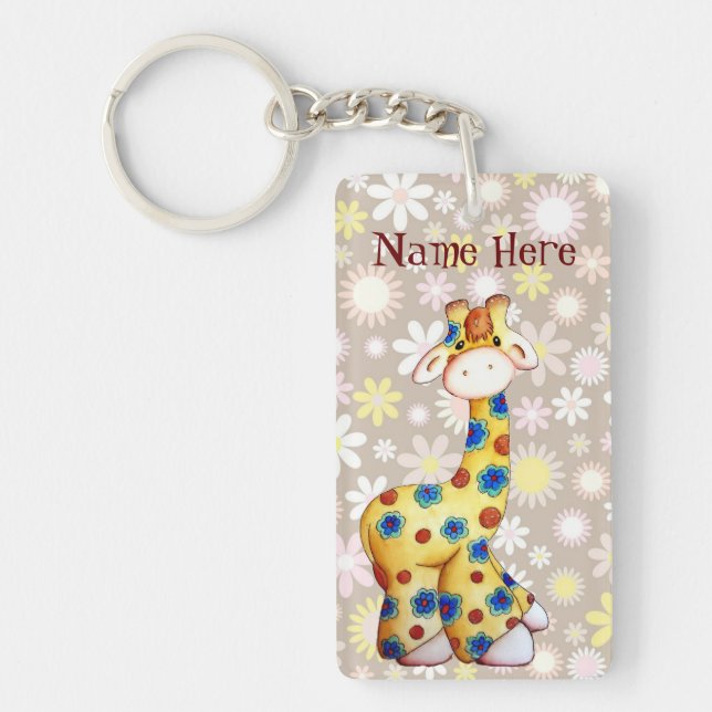 Whimsical Hippie Giraffe Funny Keychain (Front)