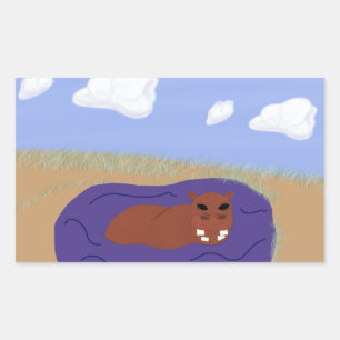 Whimsical Hippopotamus in Pond Rectangular Sticker