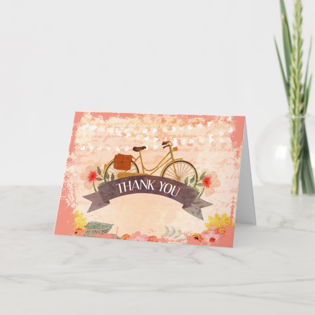 Whimsical Hipster Bicycle Floral Thank You Card (Front)
