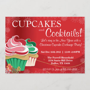 Whimsical Holiday Christmas Cupcake Exchange Party Invitation