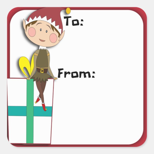 Whimsical Holiday Elf Gift Tag Sticker (Front)