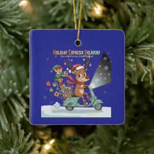 Whimsical Holiday Express Delivery Cute Reindeer Ceramic Ornament