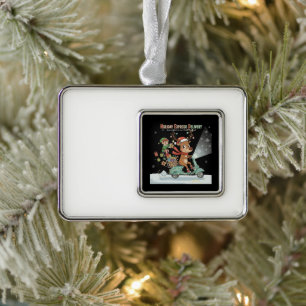 Whimsical Holiday Express Delivery   Cute Reindeer Silver Plated Framed Ornament