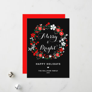 Whimsical Holiday Floral Wreath Holiday Card