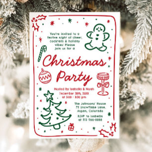 Whimsical Holiday Hand Drawn Christmas Party Invitation