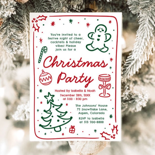 Whimsical Holiday Hand Drawn Christmas Party Invitation (Whimsical Holiday Hand Drawn Christmas Party Invitation)