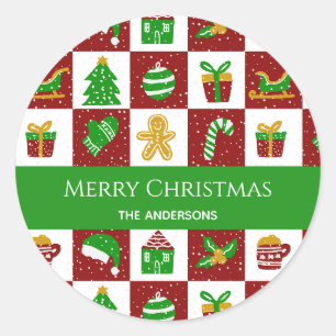 Whimsical Holiday Icons Custom Family Name sticker