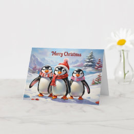 Whimsical Holiday Penguin Trio Card