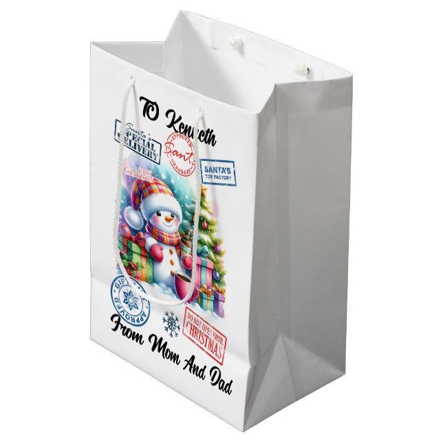 Whimsical Holiday Scene With Santa's Gifts Medium Gift Bag (Front Angled)