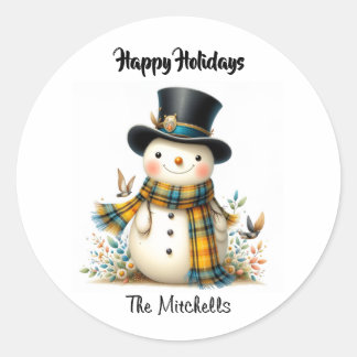 Whimsical Holiday Snowman Classic Round Sticker