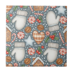 Whimsical Holiday Treats & Winter Mittens (4) Ceramic Tile