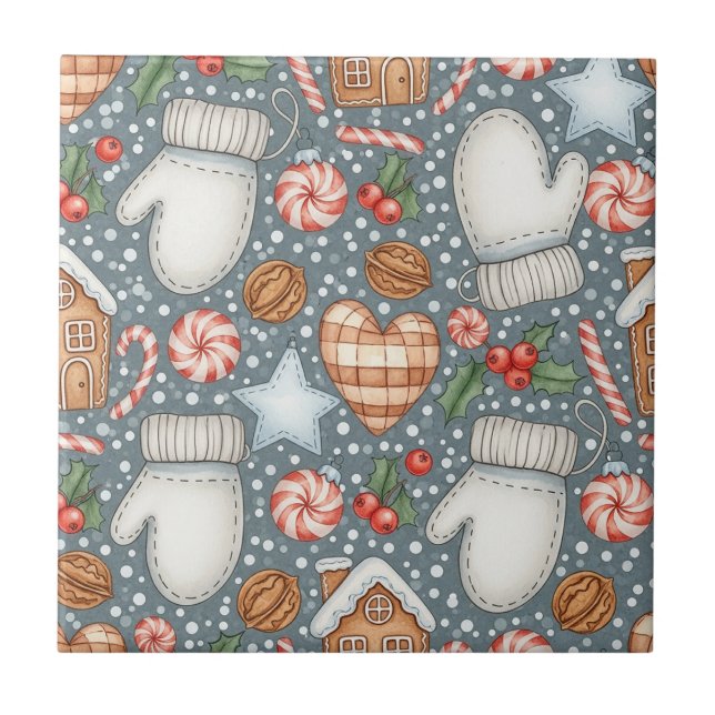 Whimsical Holiday Treats & Winter Mittens (4) Ceramic Tile (Front)