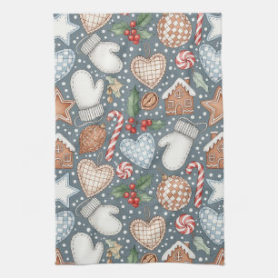 Whimsical Holiday Treats & Winter Mittens Tea Towel
