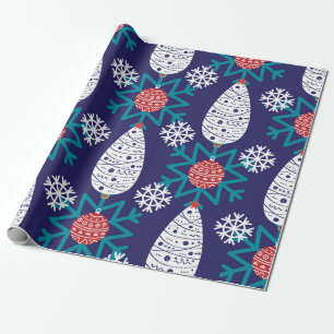 Whimsical Holiday Trees and Snowflakes Wrapping Paper