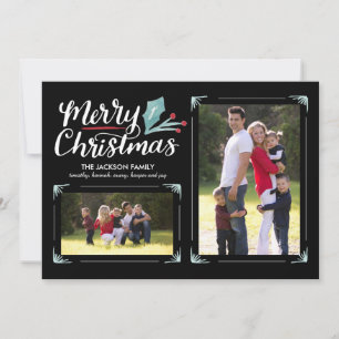 Whimsical Holly 2-Photo Christmas Holiday Card