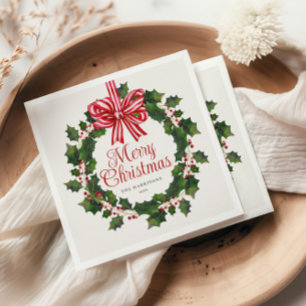 Whimsical Holly Wreath Christmas Napkin