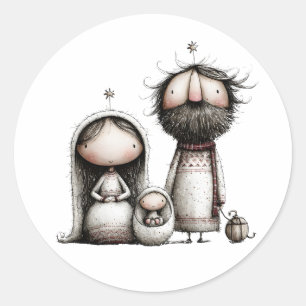 Whimsical Holy Family Nativity Classic Round Sticker