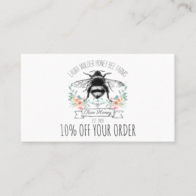Whimsical Honey Bee Apiary Farm Beekeeper Discount Card (Front)