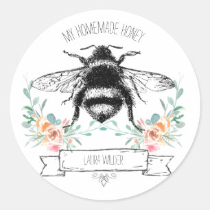Whimsical Honey Bee Floral Homemade Honey Label