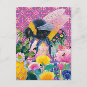Whimsical Honey Bee Garden Wildflower Postcard