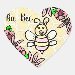 Whimsical Honey Bee Girl's Baby Shower Heart Sticker