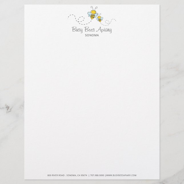 Whimsical Honey Bees Apiary Beekeeper Farm Custom Letterhead (Front)