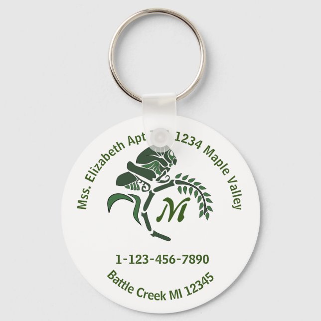 Whimsical Hooded Grasshopper Monogram Keychain (Front)