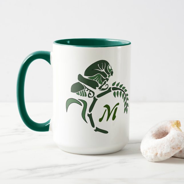 Whimsical Hooded Grasshopper Monogram Mug (With Donut)