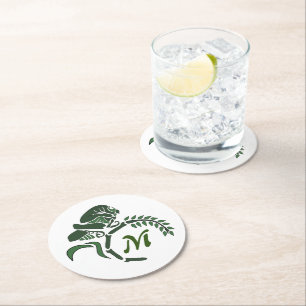 Whimsical Hooded Grasshopper Monogram Round Paper Coaster
