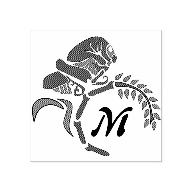 Whimsical Hooded Grasshopper Monogram Rubber Stamp (Imprint)