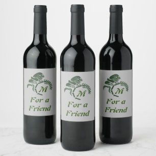 Whimsical Hooded Grasshopper Monogram Wine Label