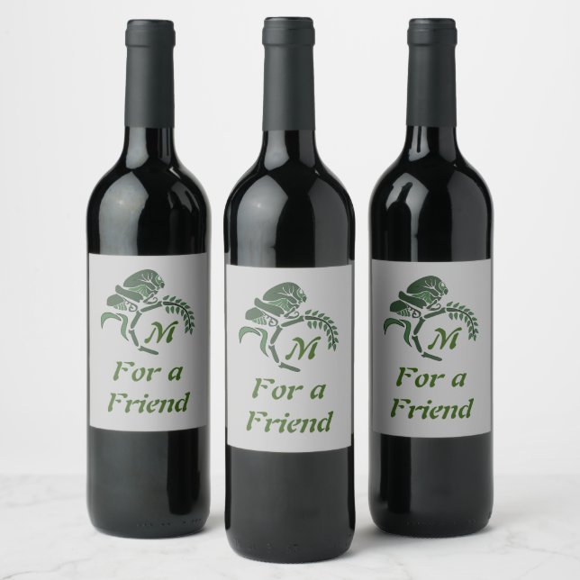 Whimsical Hooded Grasshopper Monogram Wine Label (Bottles)