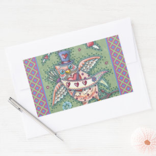 WHIMSICAL HOOTS N' HEARTS CUPID OWL VALENTINE RECTANGULAR STICKER