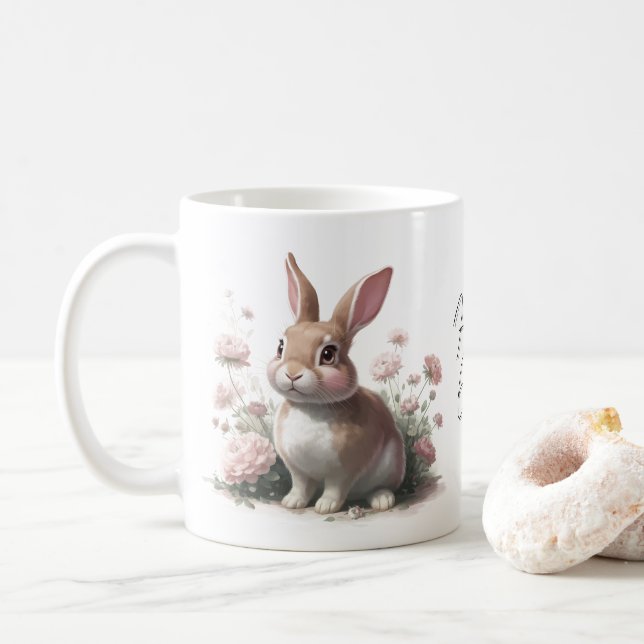 Whimsical Hoppy Easter Bunny Coffee Mug (With Donut)