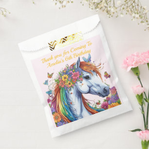 Whimsical Horse Rainbow Floral Equestrian Birthday Favour Bag