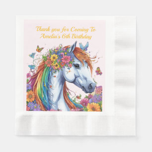 Whimsical Horse Rainbow Floral Equestrian Birthday Napkin