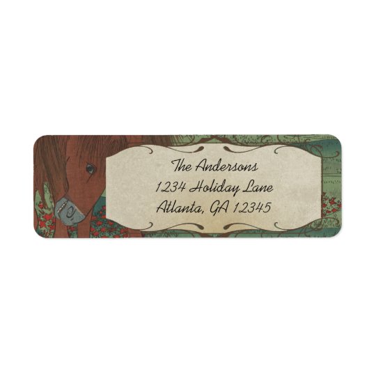 Whimsical Horse Red Flowers Return Address Label