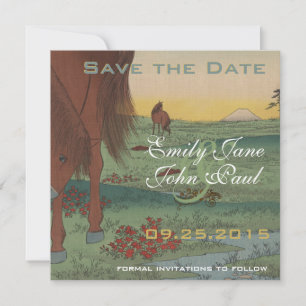 Whimsical Horse Save the Date Vintage Japanese