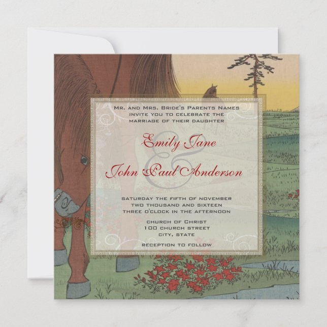 Whimsical Horse Swirl Insert Wedding Invitation (Front)