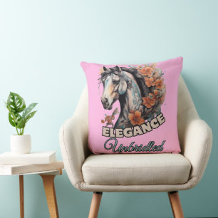 Whimsical Horse Tattoo with Vibrant Floral Touch Cushion