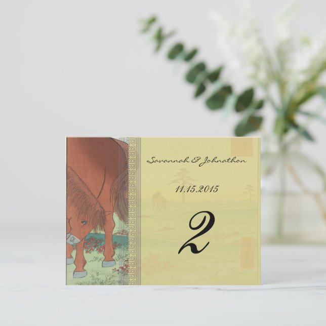 Whimsical Horse Wedding Table Number Cards (Standing Front)