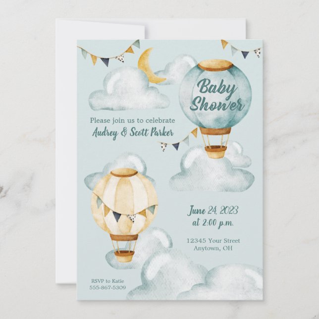 Whimsical Hot Air Balloon Baby Shower Invitation (Front)